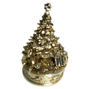 Gold Christmas Tree Trinket Box Gifts & Red Interior Enesco Taiwan ROC Vintage